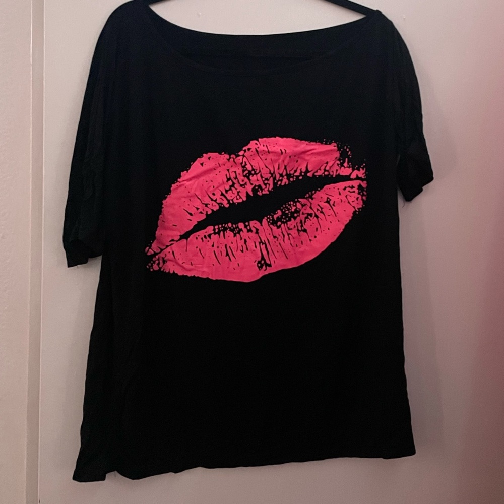 Lips Print Over The Shoulder Top
